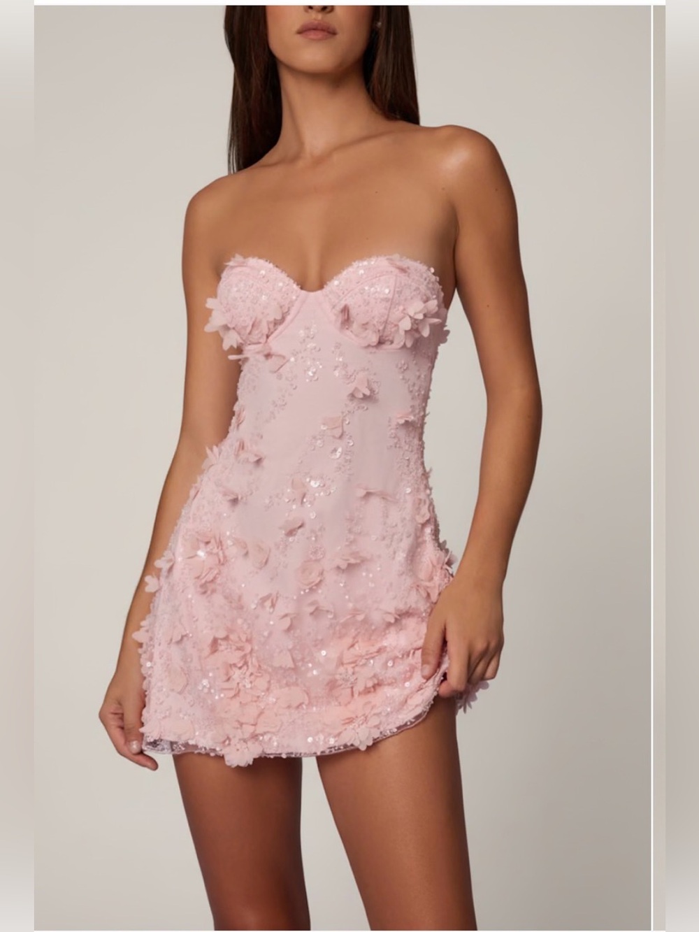 Edita- Embellished Bandeau A-line Mini Dress in Ballet Pink - Picture 4 of 5